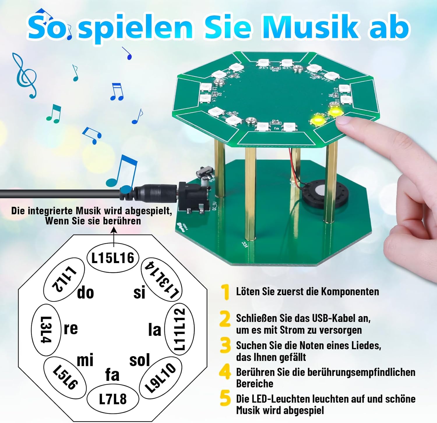 Bausatz Trommel mit Touchfunktion zum Löten (Grün)