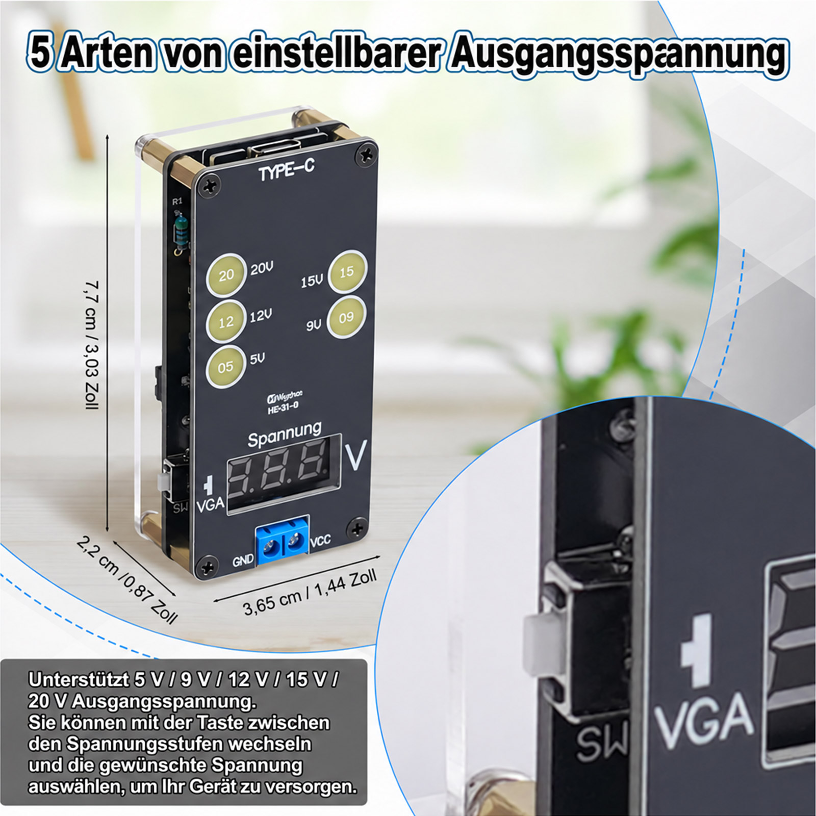 Bausatz USB-C Spannungsmesser Voltmeter mit Display 5-20V