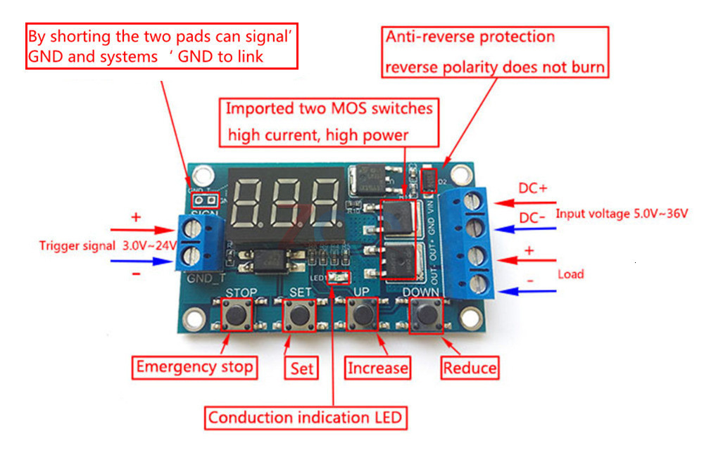 Verzögerungssswitch Timer Relais Modul 5-36V 400W