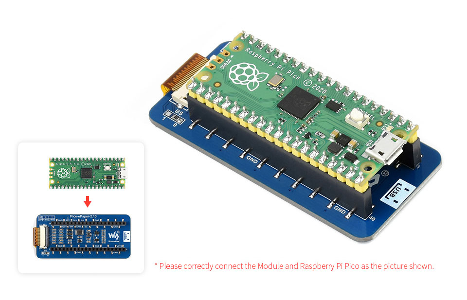 Waveshare 2.13" E-Paper Display Modul (B) für Raspberry Pi Pico 3-farbig
