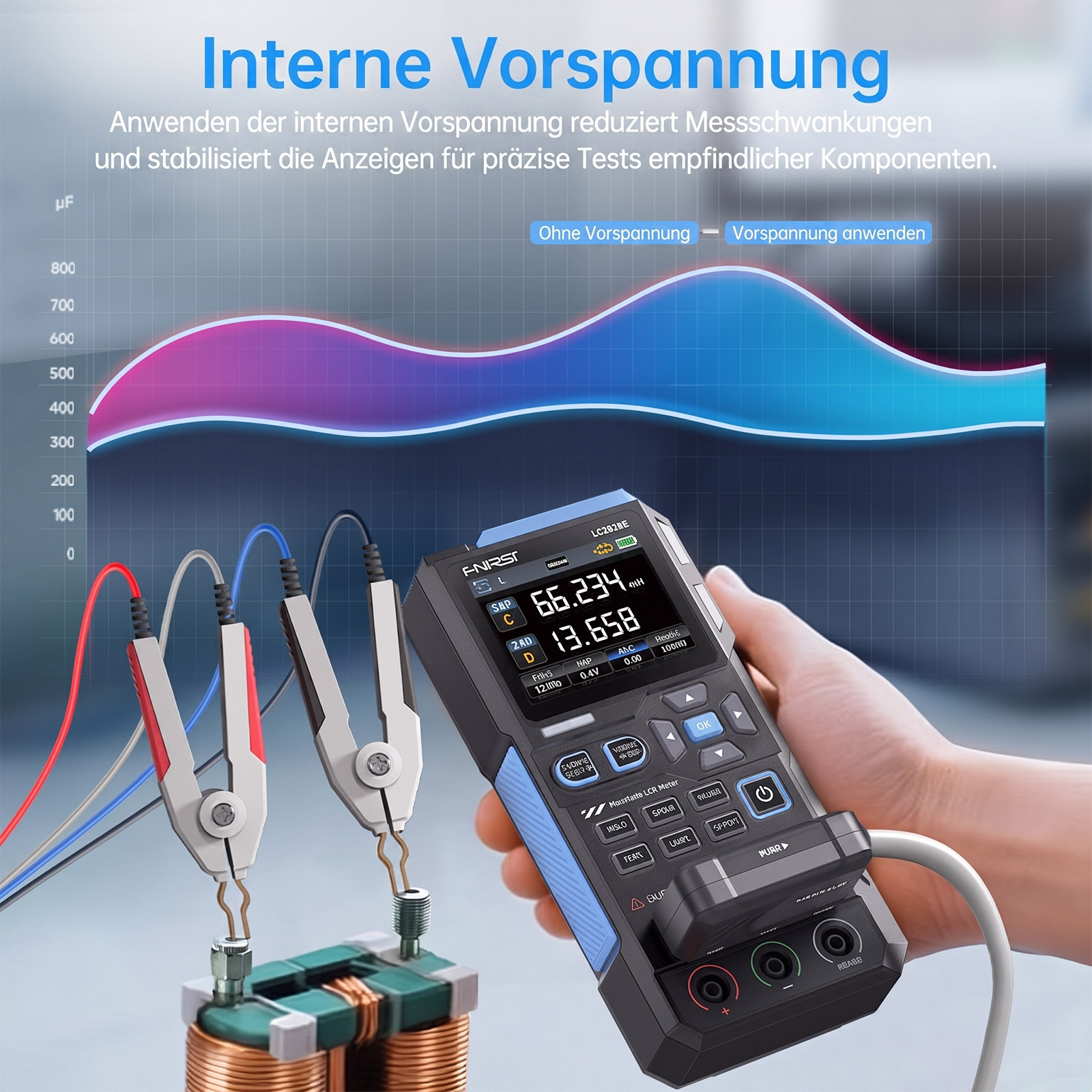 FNIRSI LC1020E Bauteiltester – LCR-Messgerät für Widerstand, Induktivität und Kapazität