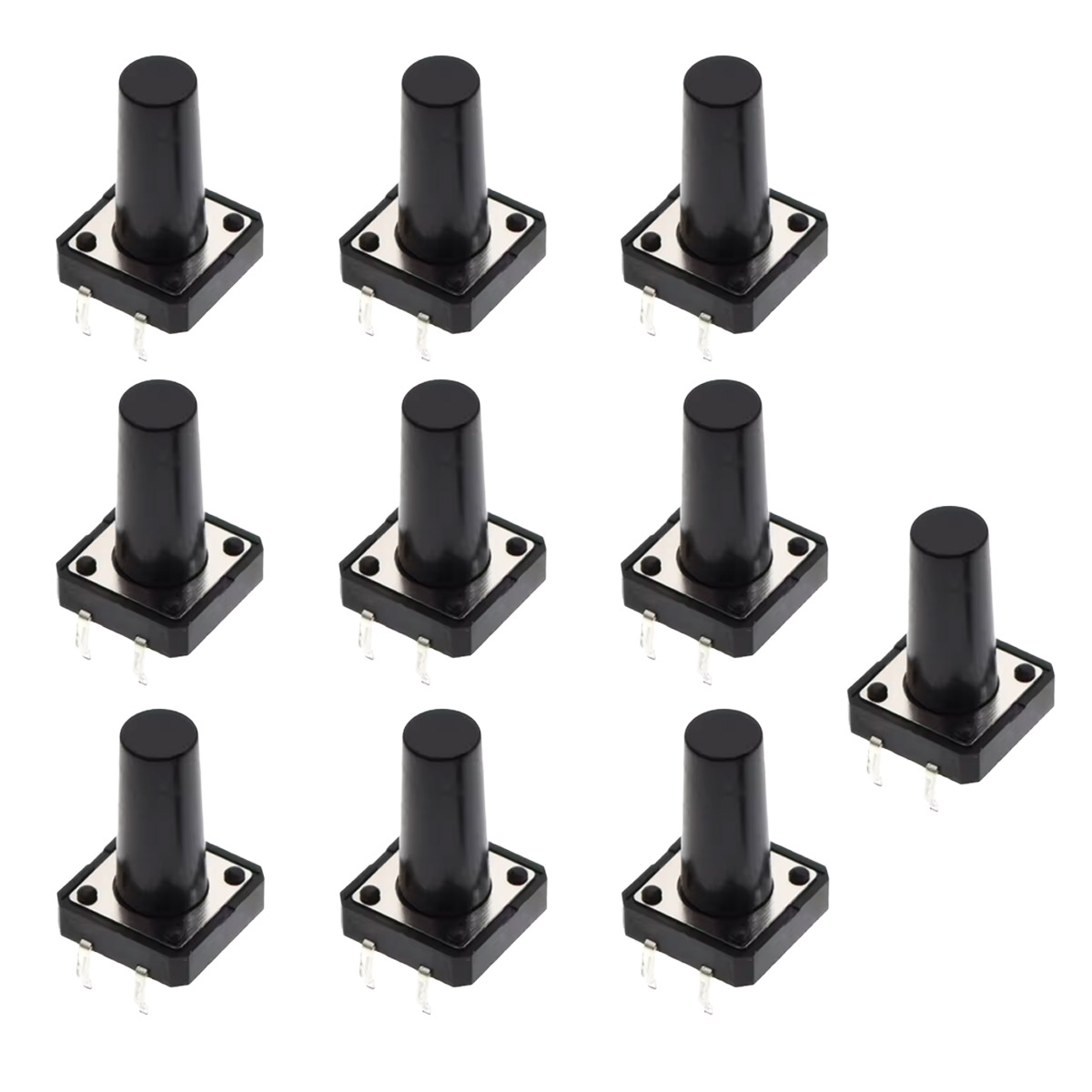 10x Taster 12x12x18mm THT – Druckknopf-Microtaster für Breadboard und Platinen