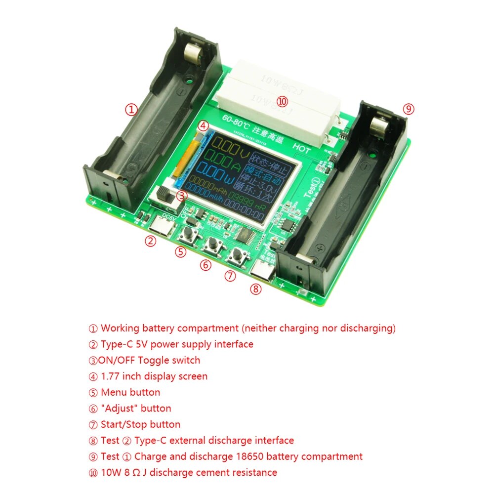 Batterie-Kapazität Tester für 18650 Lithium Akku 3.7-4.2V mAh mWh