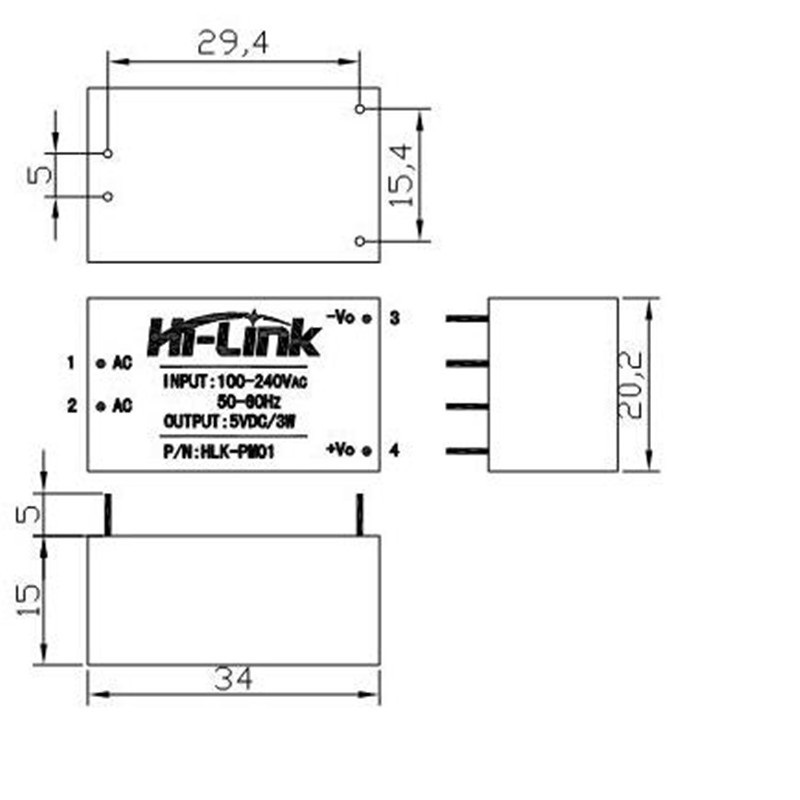 Mini Netzteil AC-DC 220V auf 5V HLK-PM01