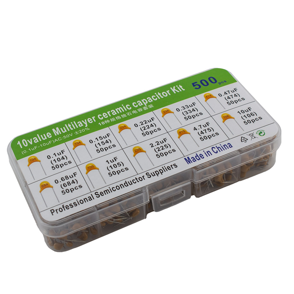Keramikkondensator Sortiment mit 10 Werten Box 0,1uF~10uF 50V 500 Stück