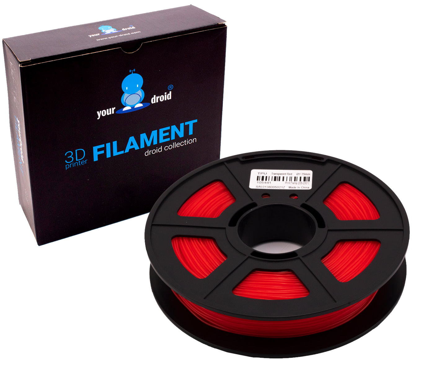 yourdroid TPU filament transparent rot 1.75mm
