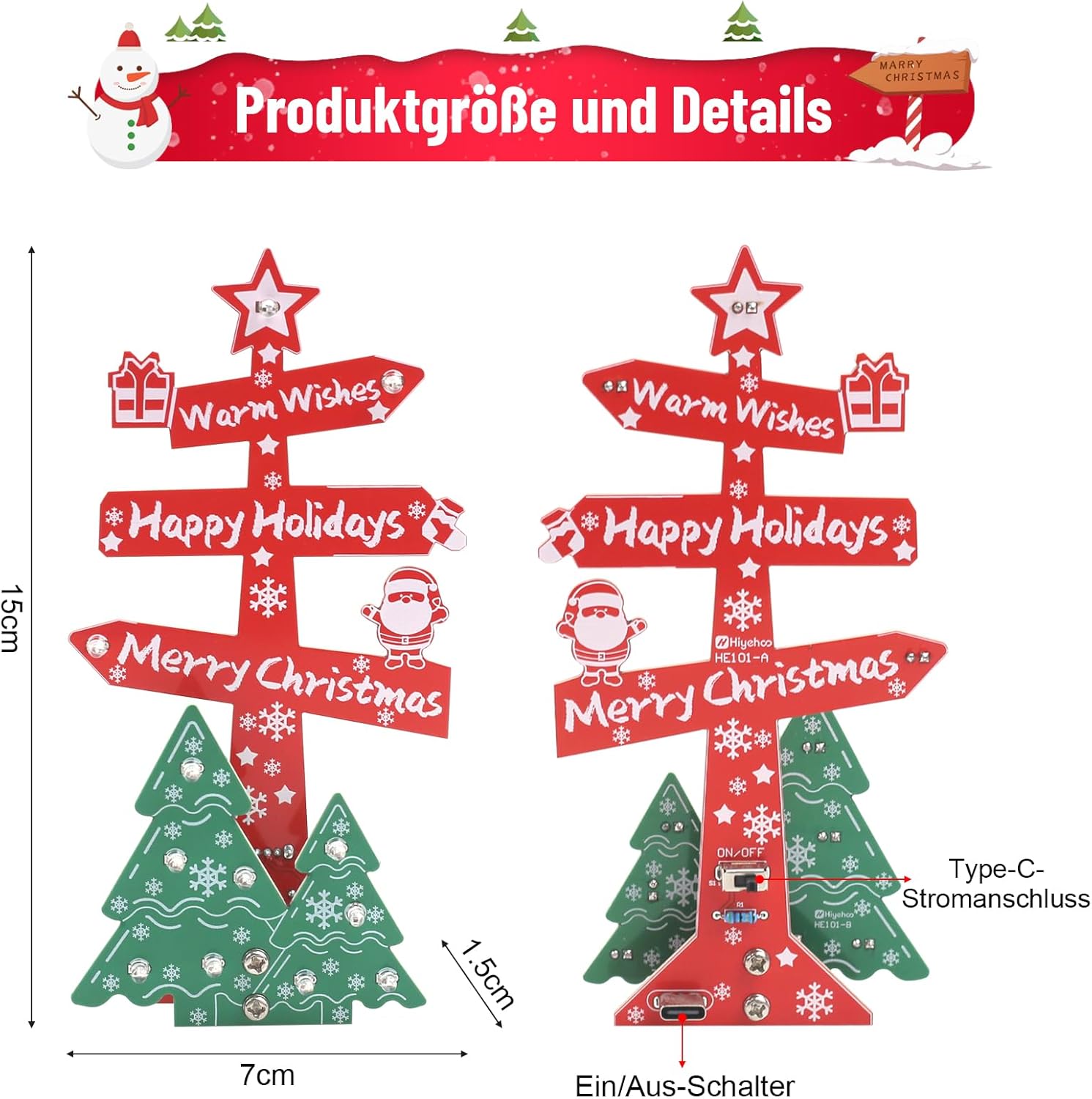 Bausatz Merry Christmas Weihnachtsbaum-Schild mit farbigen LEDs