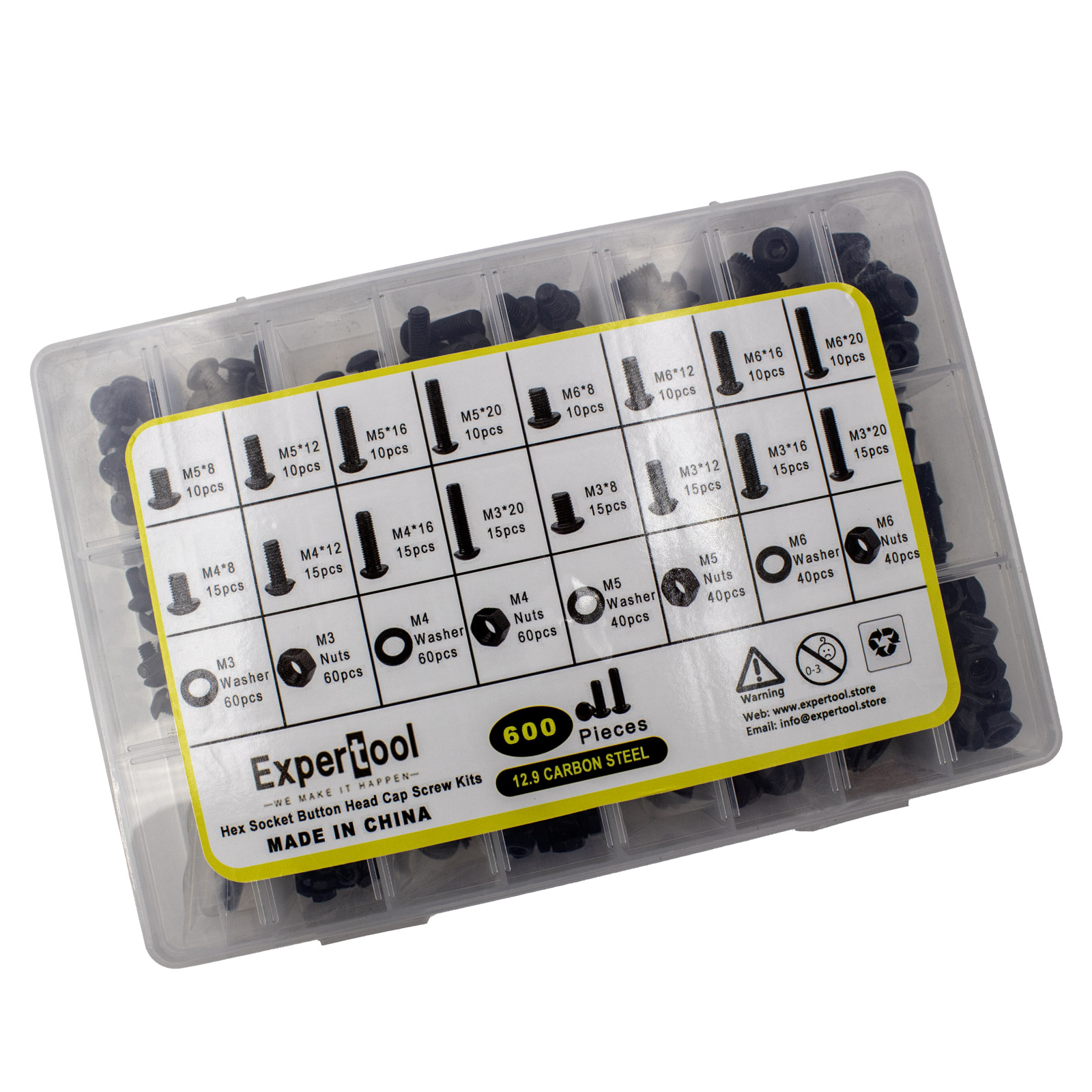 Sortiment Carbonstahl Hexagon-Steckschrauben-Set 600 Teile
