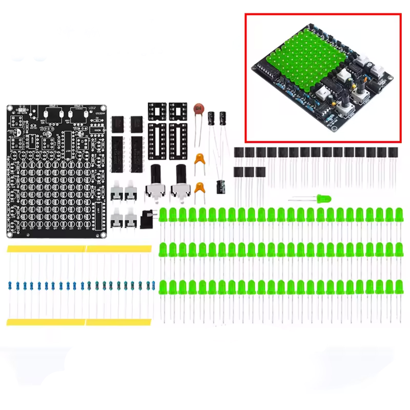 Bausatz:  LED Spiel – DIY Lötkit mit 81 grünen LEDs & Lauflichteffekt