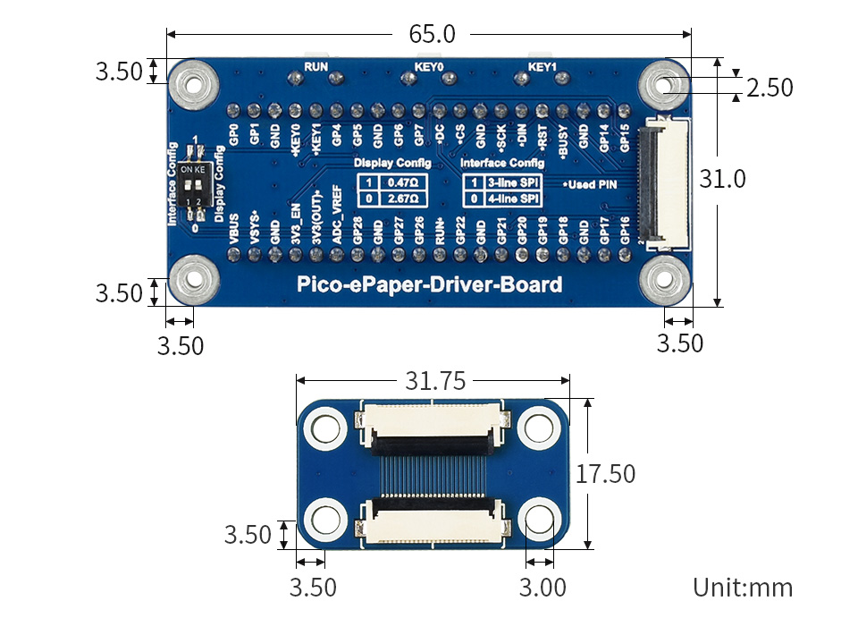 Waveshare 2.9" Flexibles E-Paper Display Modul für Raspberry Pi Pico