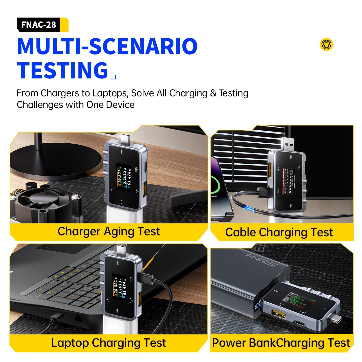 FNIRSI FNAC-28 USB-Tester – 2-in-1 Messgerät für USB-A und USB-C mit TFT-Display