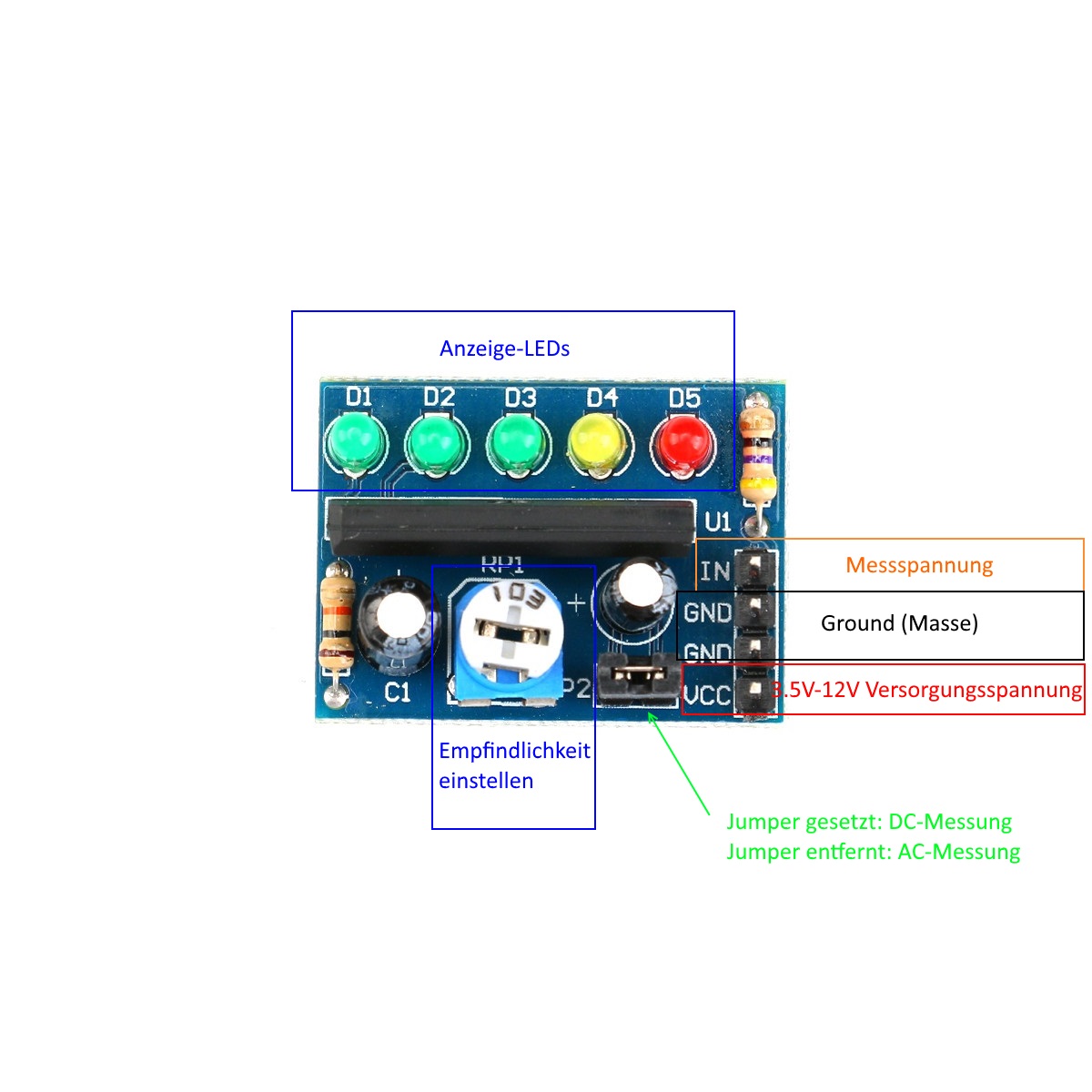 Audio/Spannung/Batterie Indikator KA2284 3.5V-12V AC DC