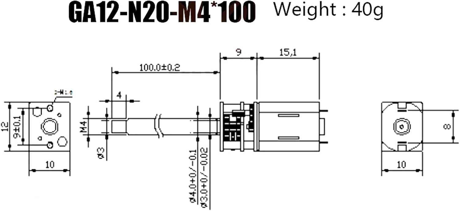 DC Motor mit Metallgetriebe GA12-N20-M4*100 3V 100 RPM