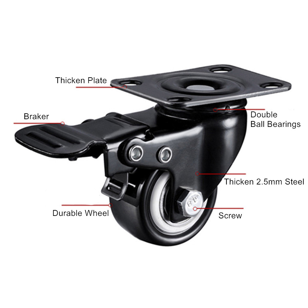 Lenkrolle mit Bremse 1,5" 360° Schwarz