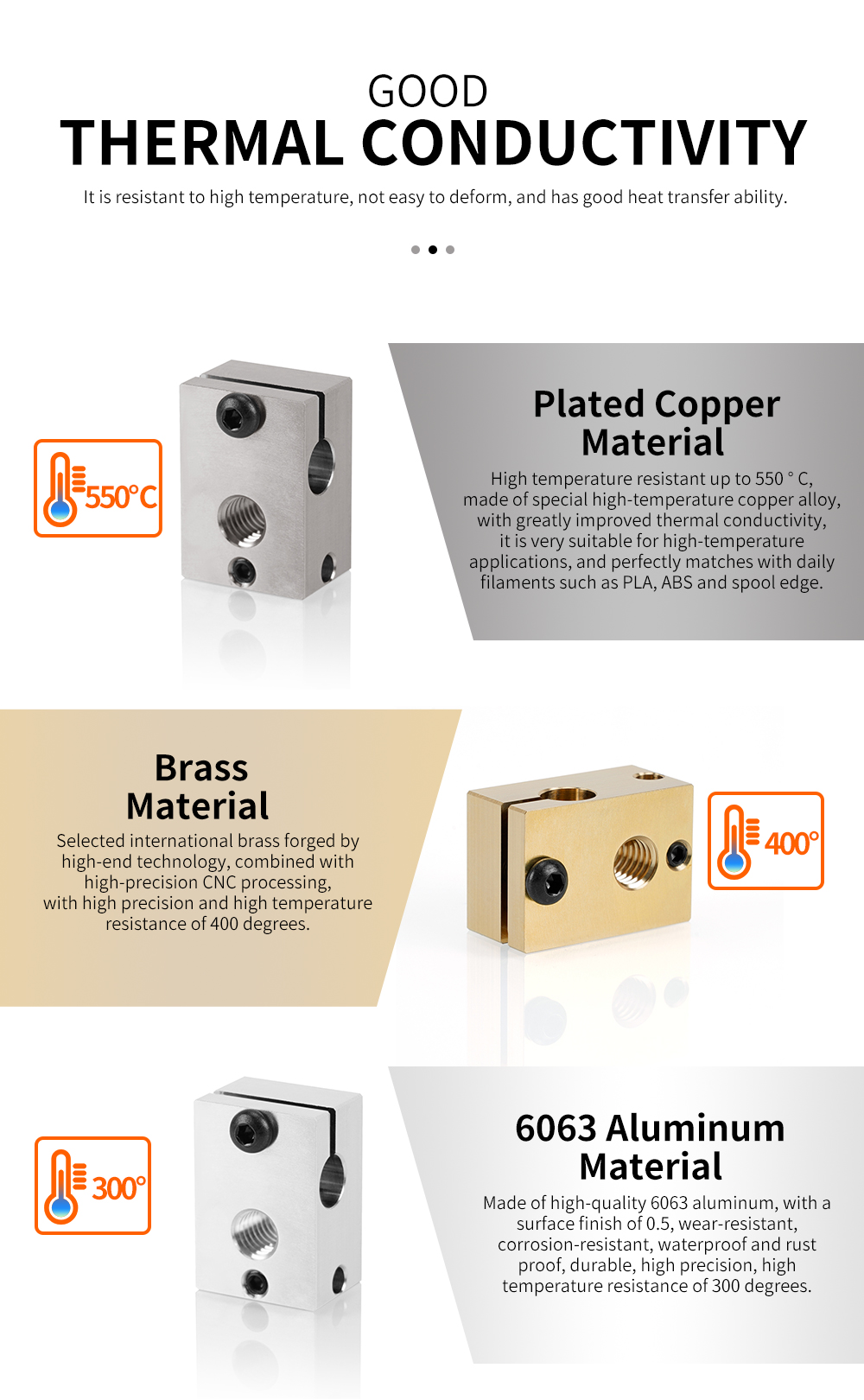 V6 Heizblock Plated Copper PT100 vernickelt 550°C
