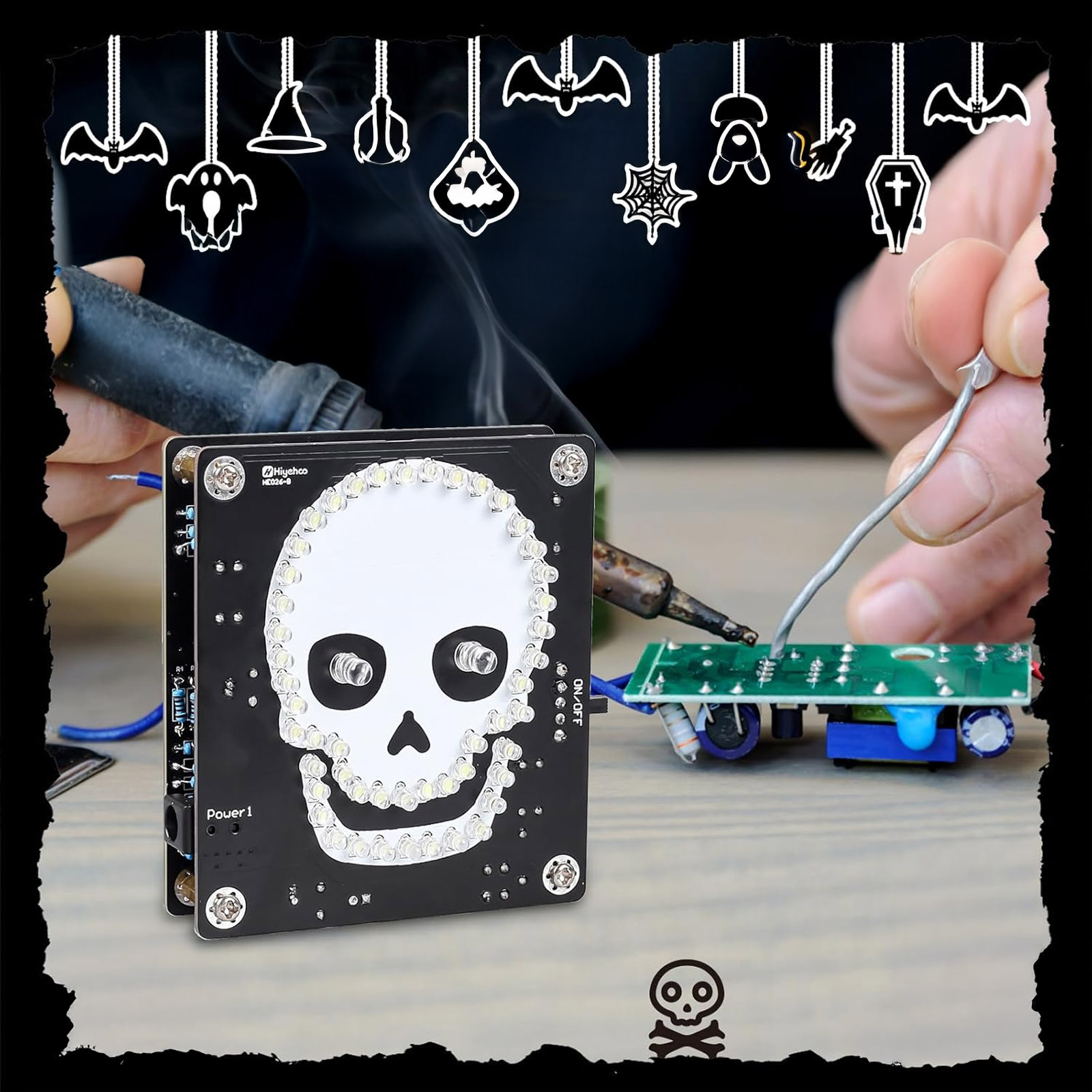 Bausatz: Halloween Totenkopf/Geist zum Löten mit LEDs und Soundeffekt