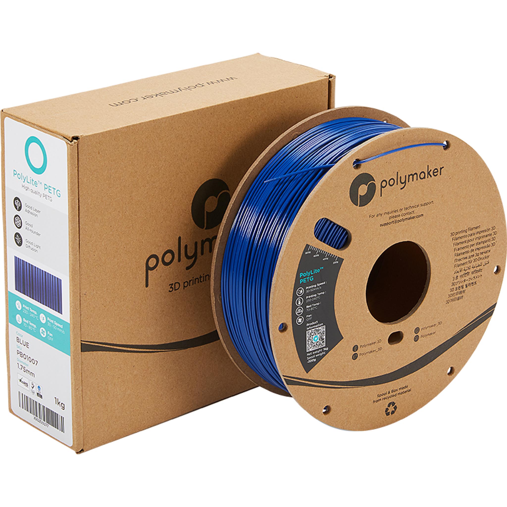 Polymaker PolyLite PETG Filament Blau 1.75mm 1kg
