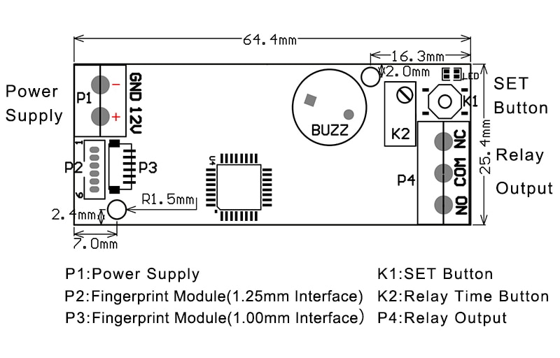 Fingerabdrucksensor mit Steuerplatine Relais K202 R503