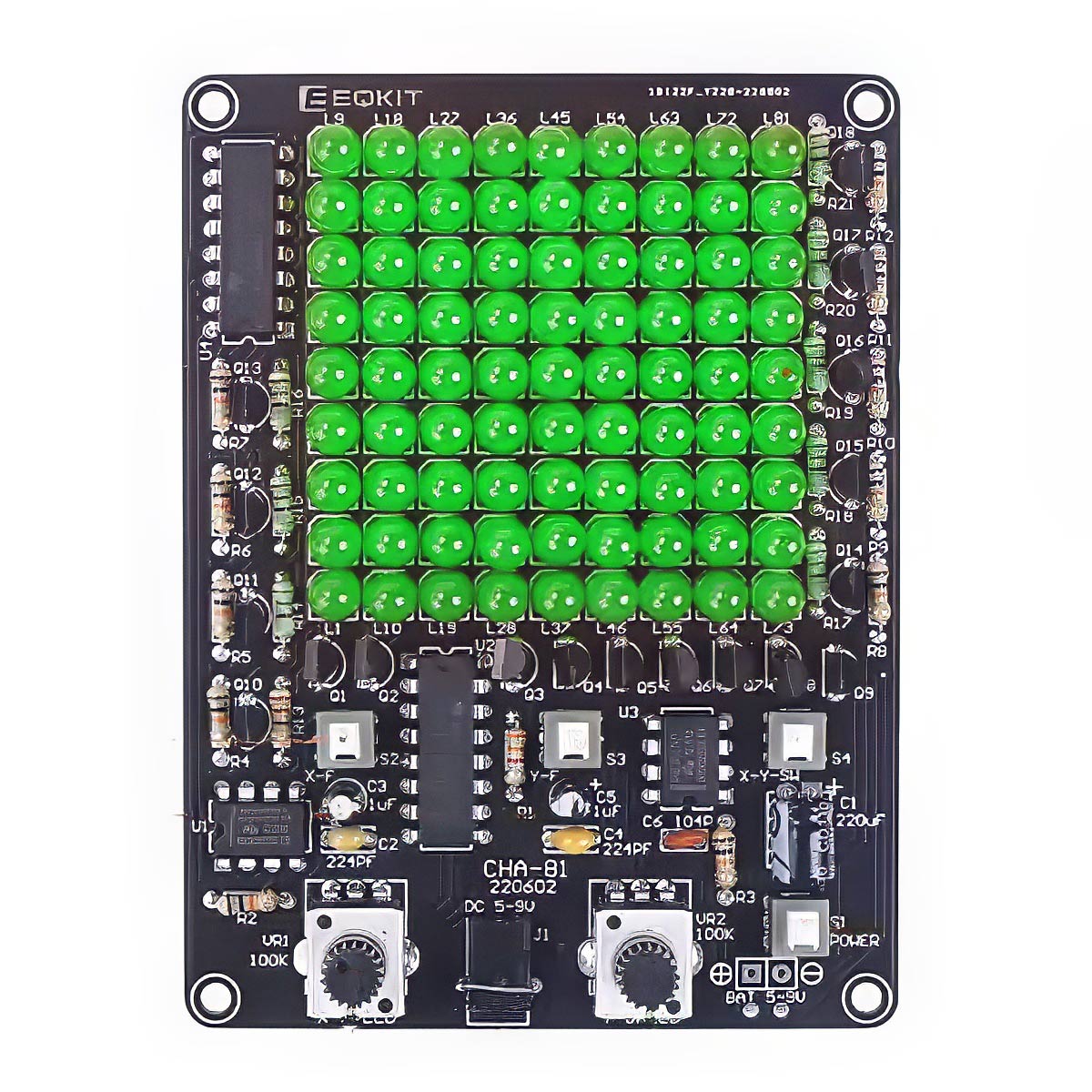 Bausatz:  LED Spiel – DIY Lötkit mit 81 grünen LEDs & Lauflichteffekt