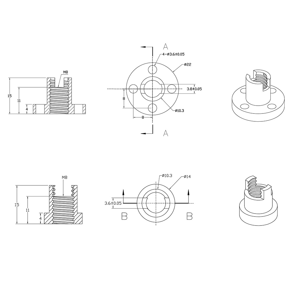 T8x2 Anti Backlash gefederte Messingmutter für Z-Achse