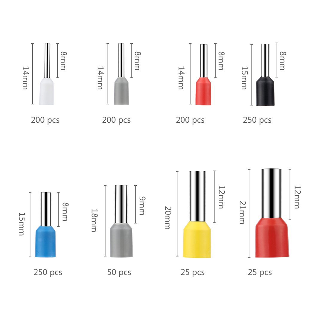 Aderendhülsen Set Sortiment isoliert 1200 Stück Deutsche Farbcodes 0,5mm - 10mm²