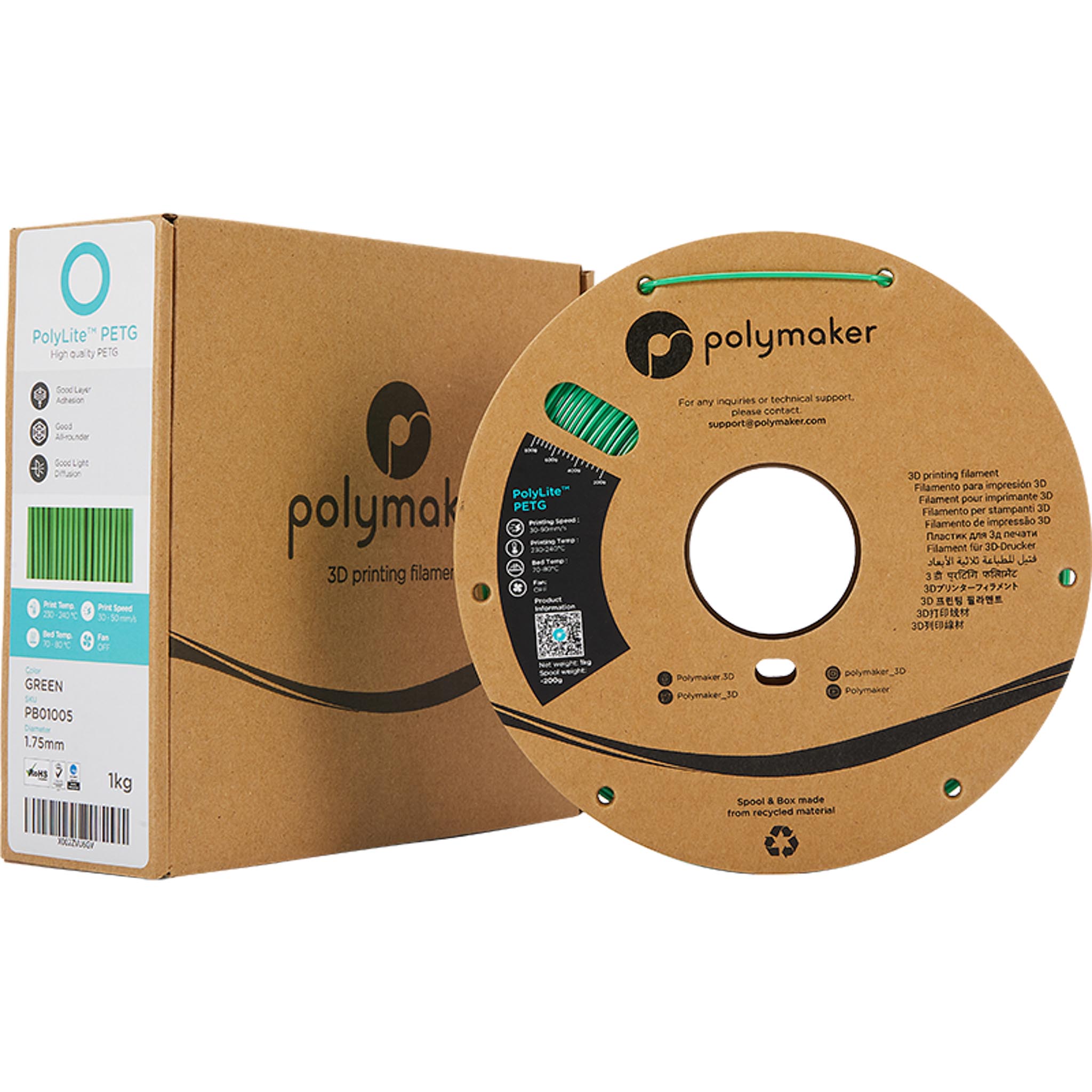 Polymaker PolyLite PETG Filament Grün 1.75mm 1kg