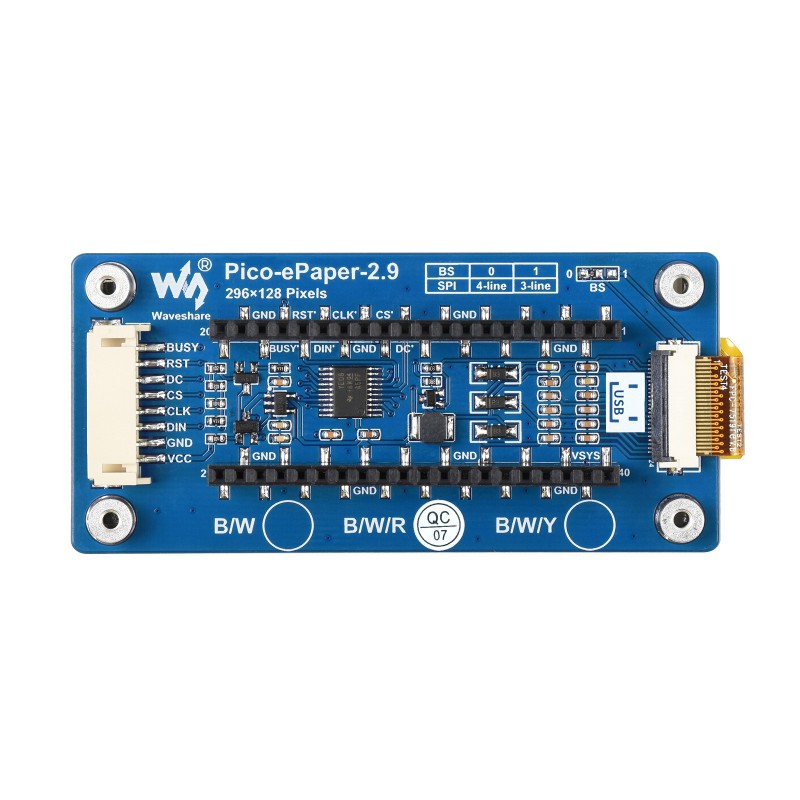 Waveshare 2.9" E-Paper Display Modul (B) für Raspberry Pi Pico 3-farbig