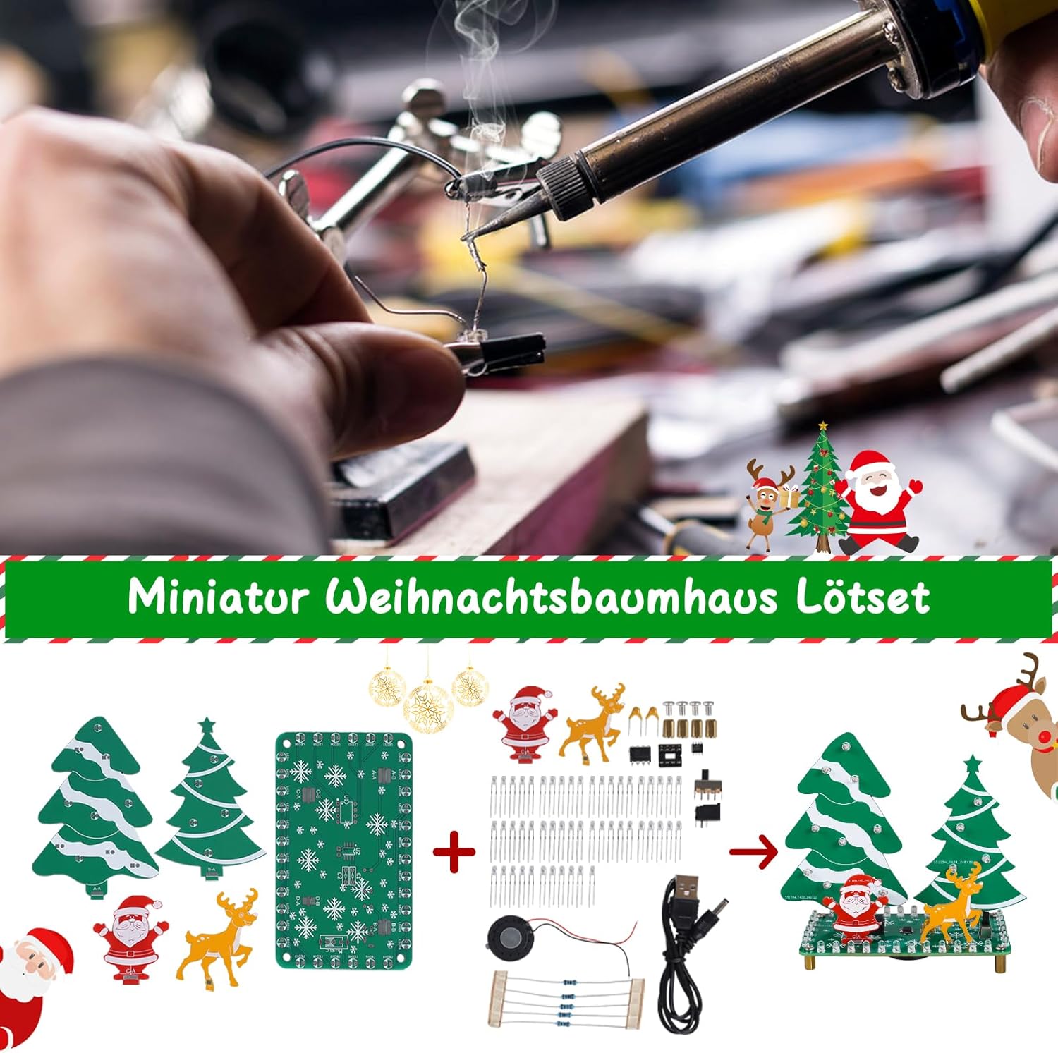 Bausatz LED Weihnachtsbaum mit Musik - Mini Weihnachtswald Lötprojekt