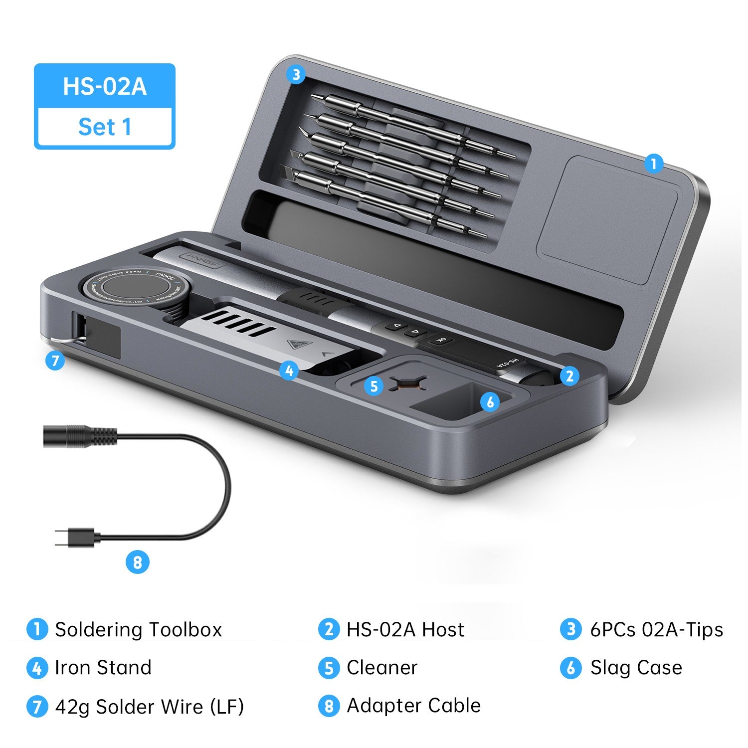 FNIRSI HS-02 Intelligenter Lötkolben mit OLED-Display Set mit Transportbox und 6 Lötspitzen