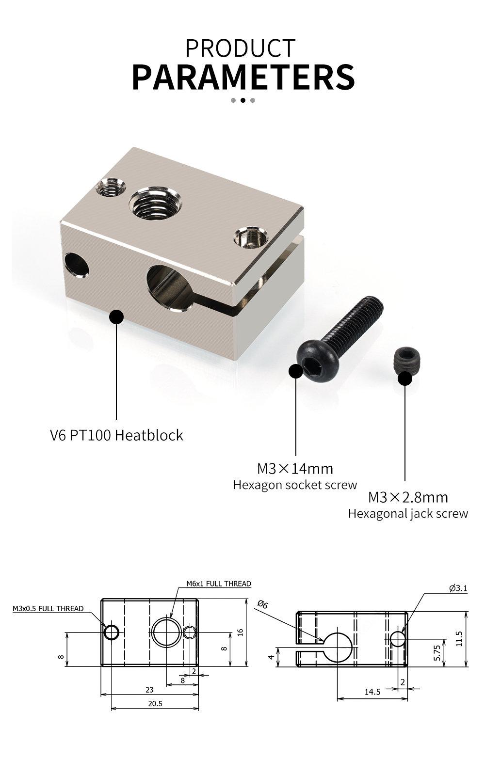 V6 Heizblock Plated Copper PT100 vernickelt 550°C