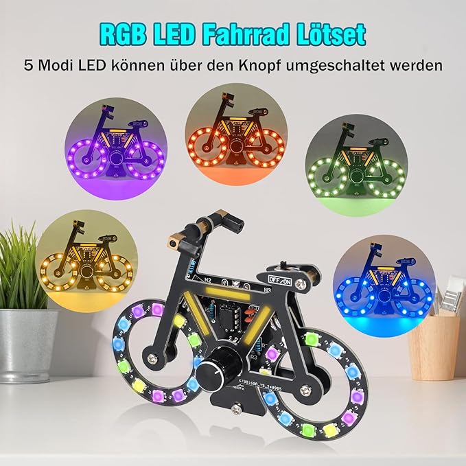 Bausatz LED Fahrrad Lötset mit 5 Lichtmodi & Drehregler