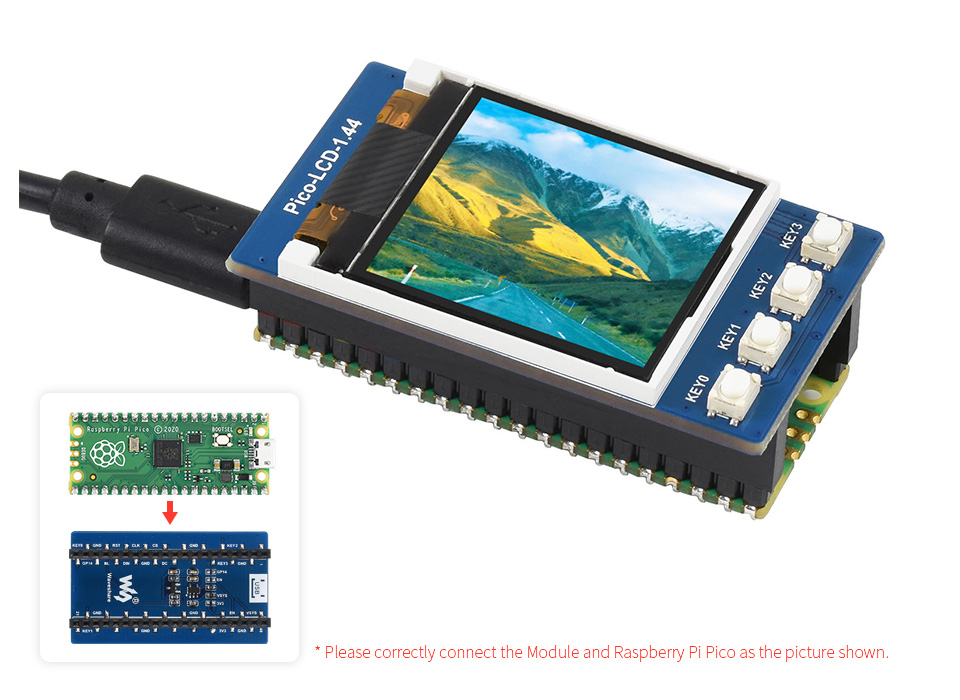 Waveshare 1.44" LCD Display Modul für Raspberry Pi Pico