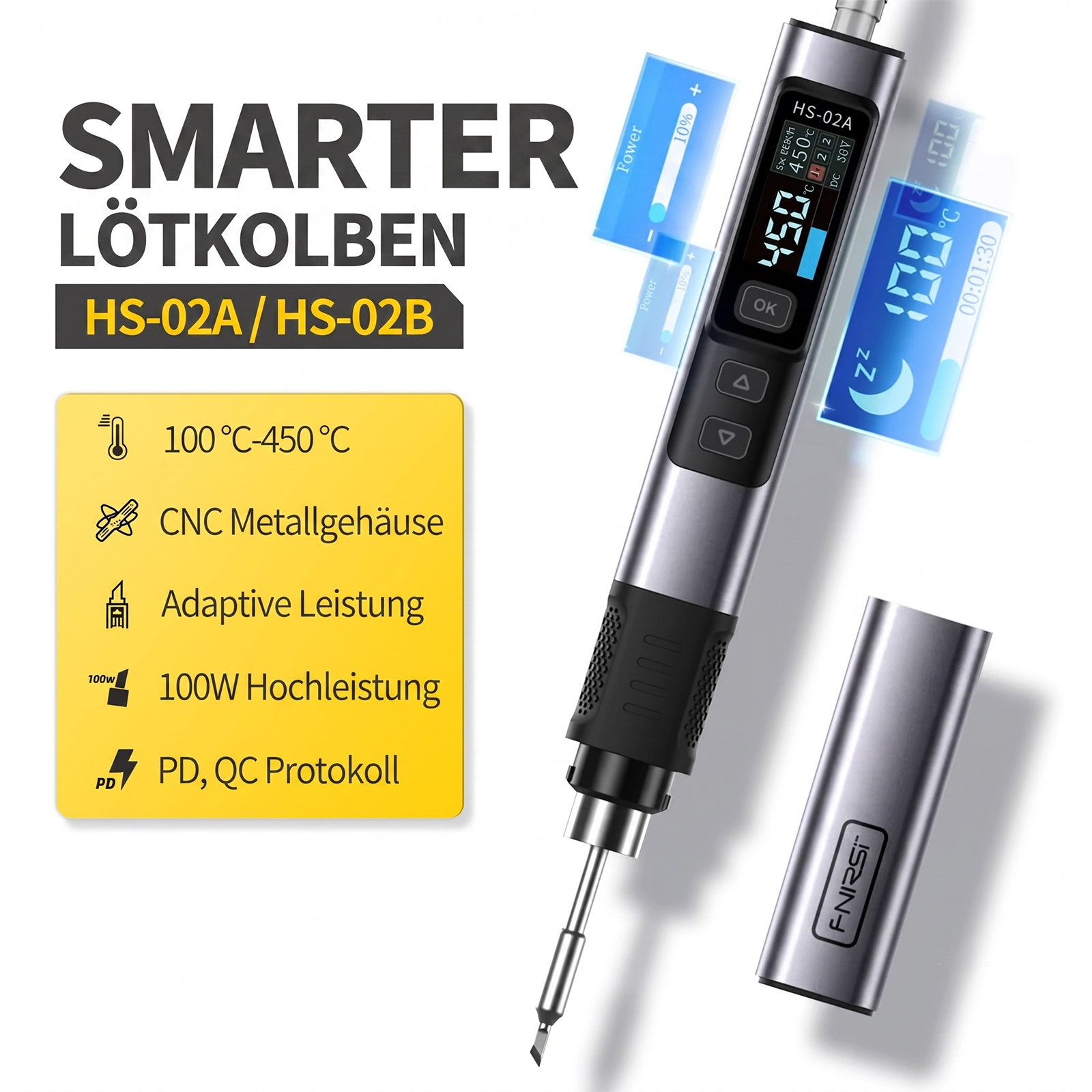 FNIRSI HS-02 Intelligenter Lötkolben mit OLED-Display (HS-02A)