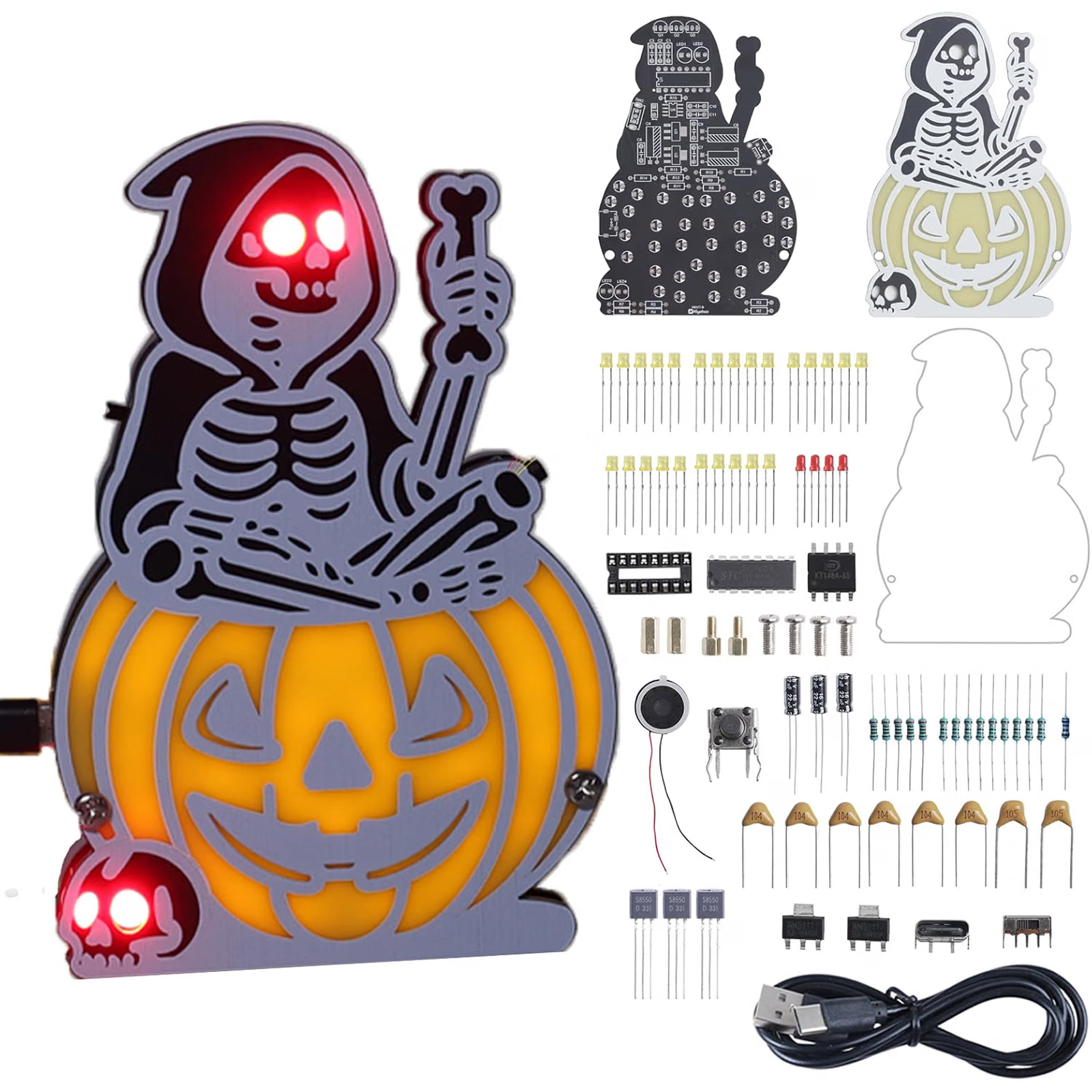 Bausatz Halloween LED Kürbis Skelett Lernkit