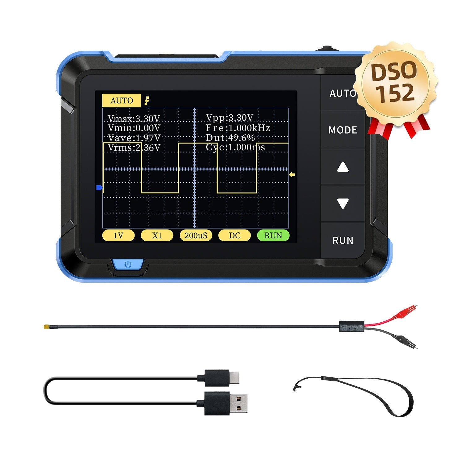 FNIRSI DSO-152 Mini-Oszilloskop – 200 kHz Bandbreite, 2,5 MS/s, tragbares Messgerät mit LCD-Display