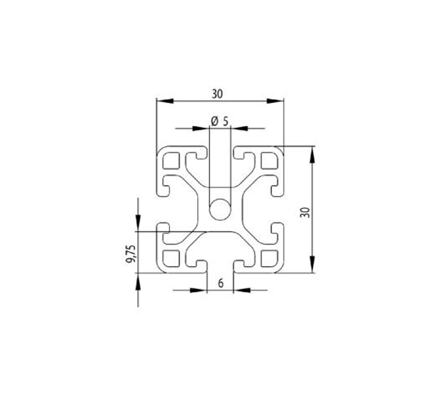 0,5 Meter Aluprofil 30x30L I-Typ Nut 6