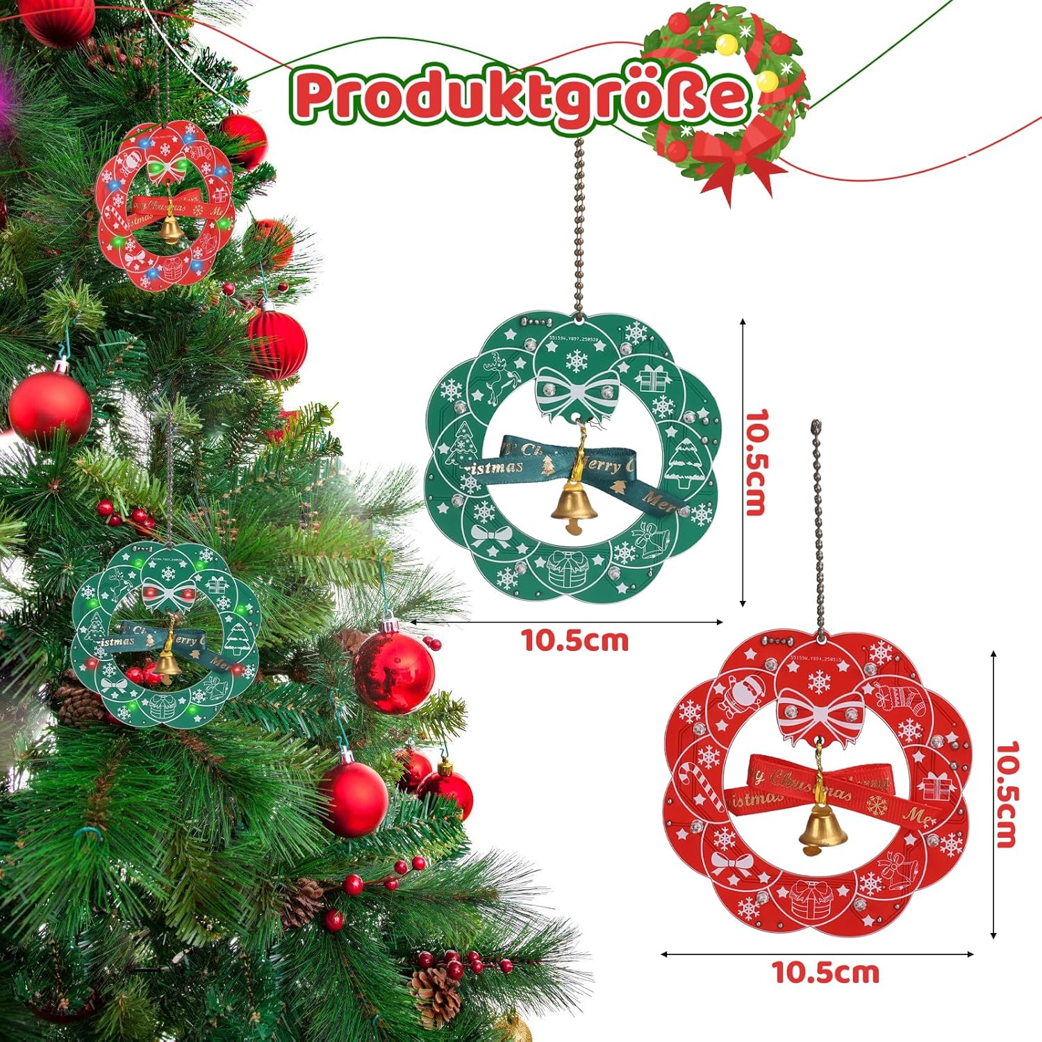 Bausatz Weihnachtsdeko 2-teilig Braum & Kranz mit 3 Lichtmodi