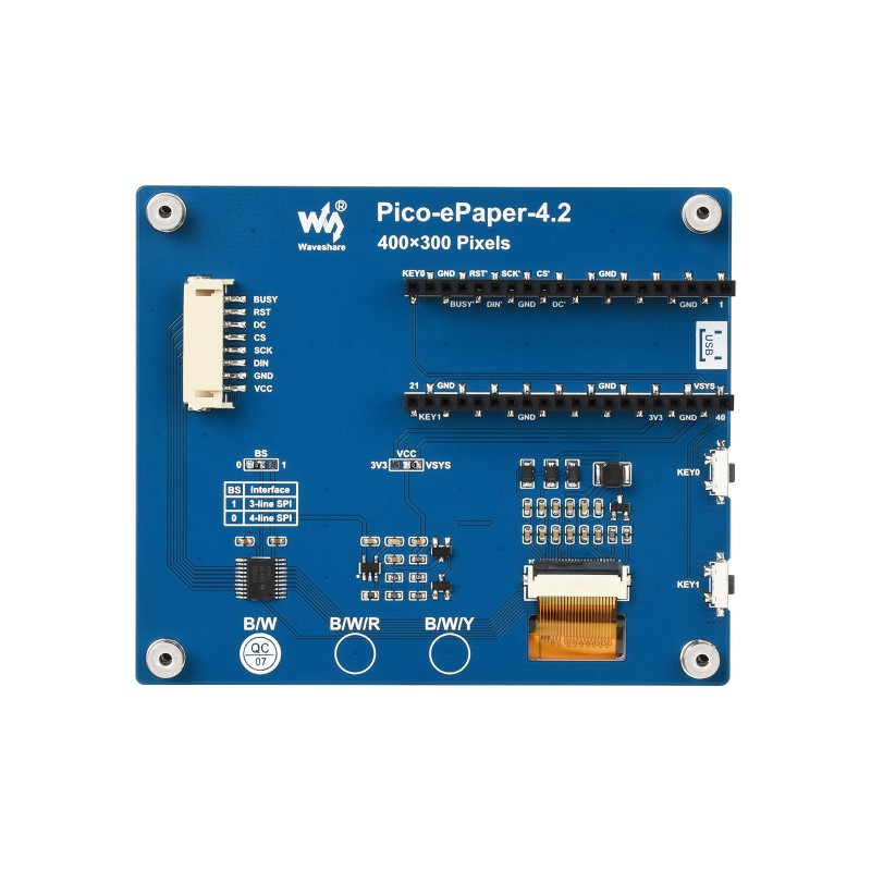 Waveshare 4.2" E-Paper Display Modul für Raspberry Pi Pico, 400×300