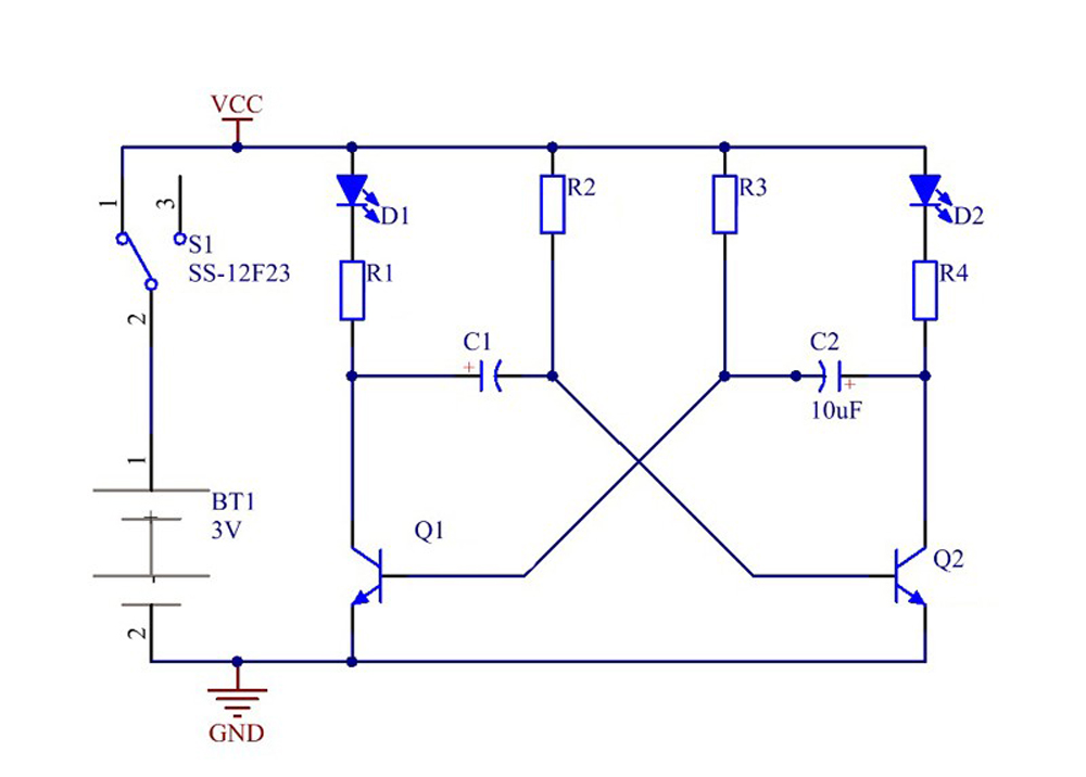 Bausatz LED-Blinklampe Transistorschaltung 3V Übungsplatine