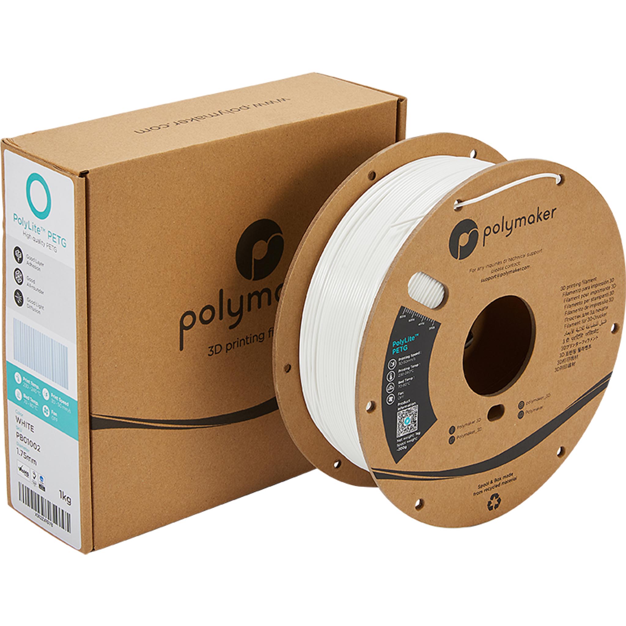 Polymaker PolyLite PETG Filament Weiss 1.75mm 1kg