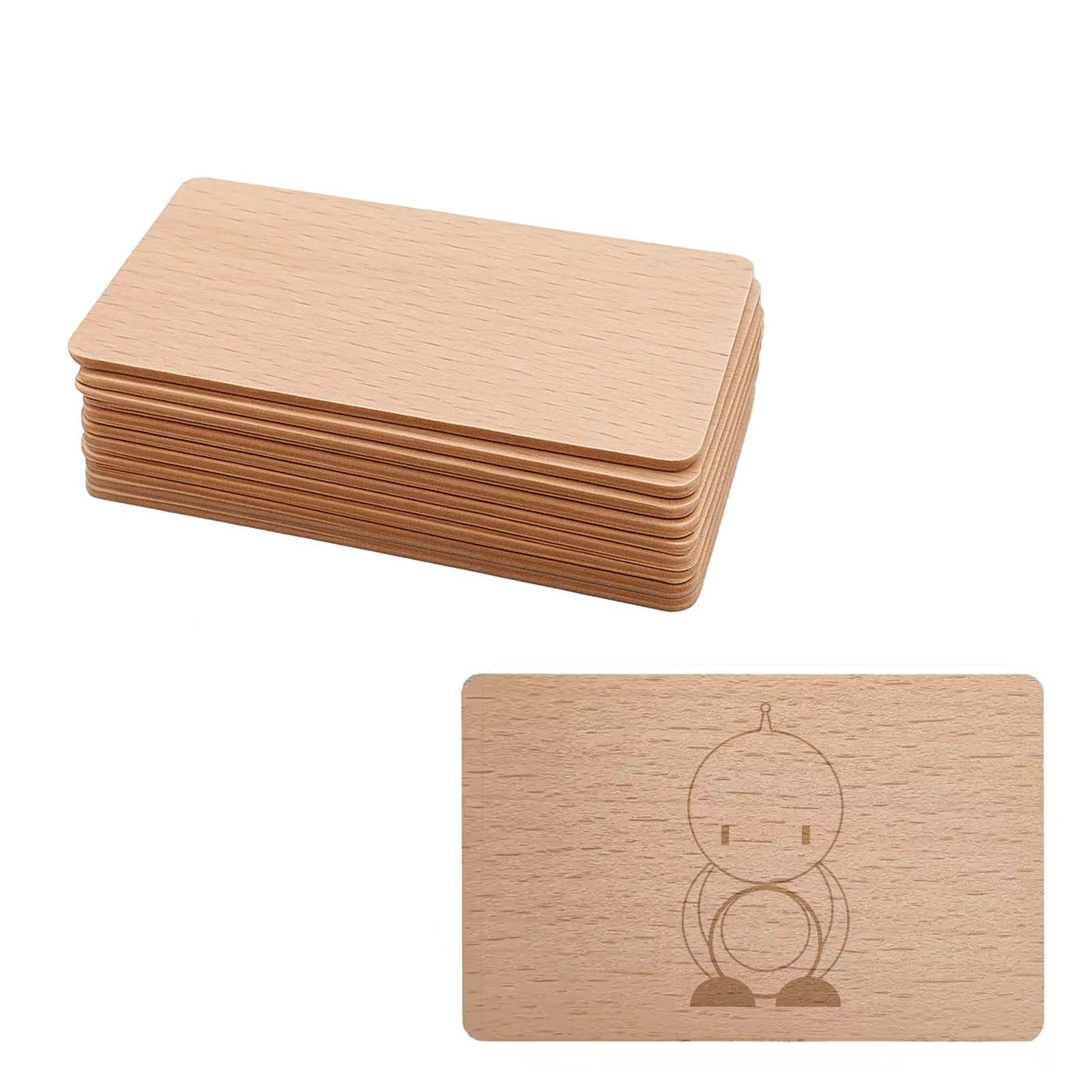 10 NFC213 RFID-Karten aus Bambus– Lasergravurfähige RFID-Tags 13,56 MHz (Rotbuche)