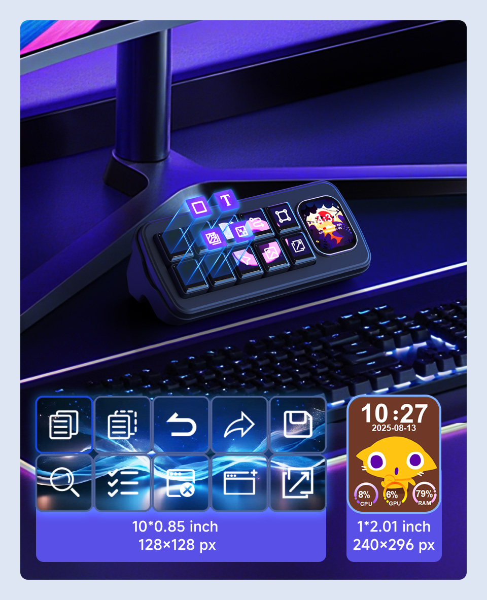 Waveshare MK10 Stream Deck LCD Makro-Controller Schwarz