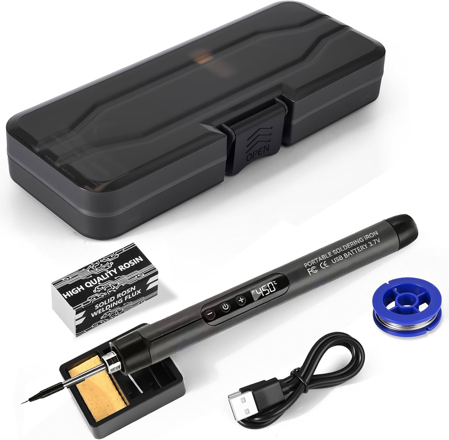 Kabelloses Lötkolben-Set mit LCD & Zubehör – USB-C, 1000 mAh Akku