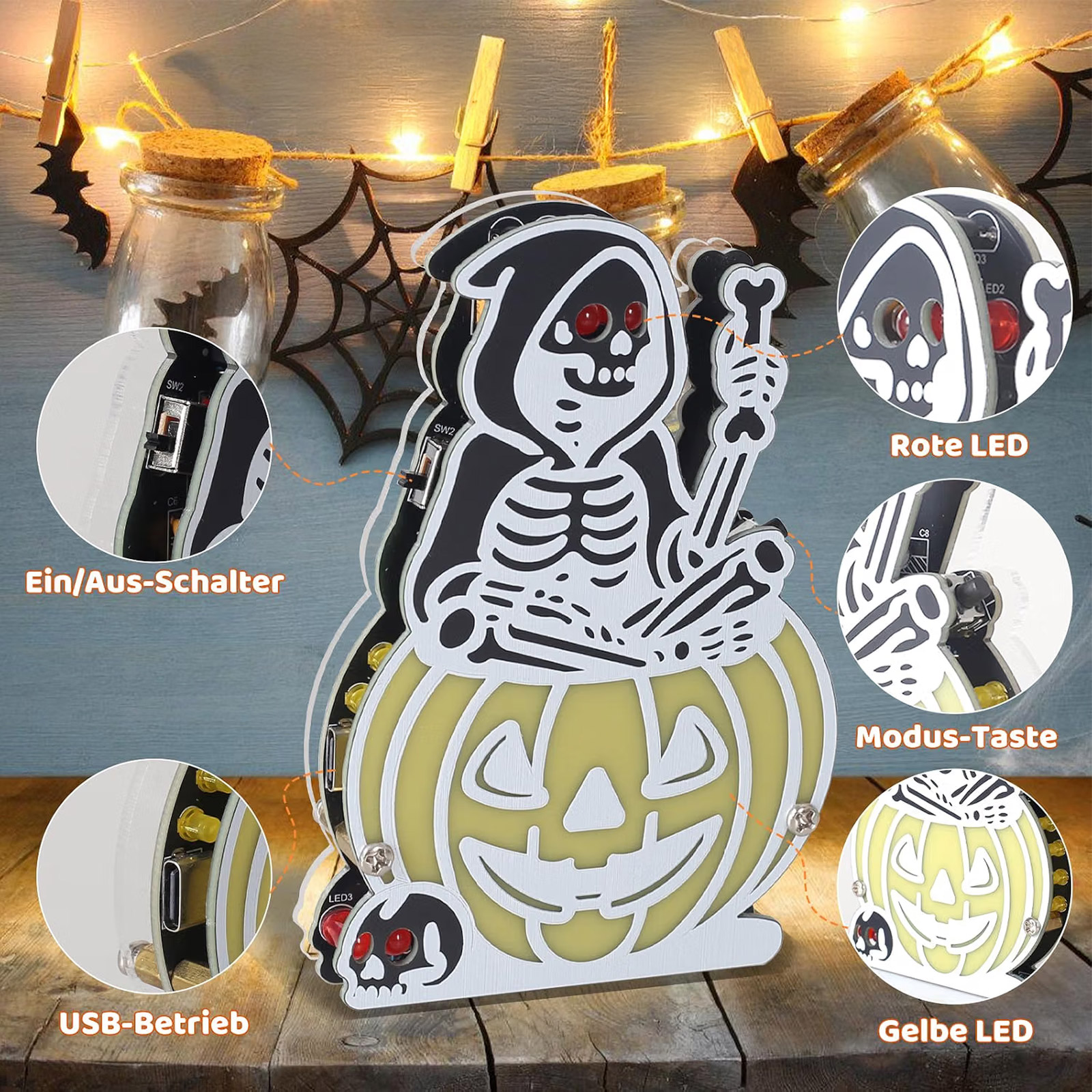 Bausatz Halloween LED Kürbis Skelett Lernkit