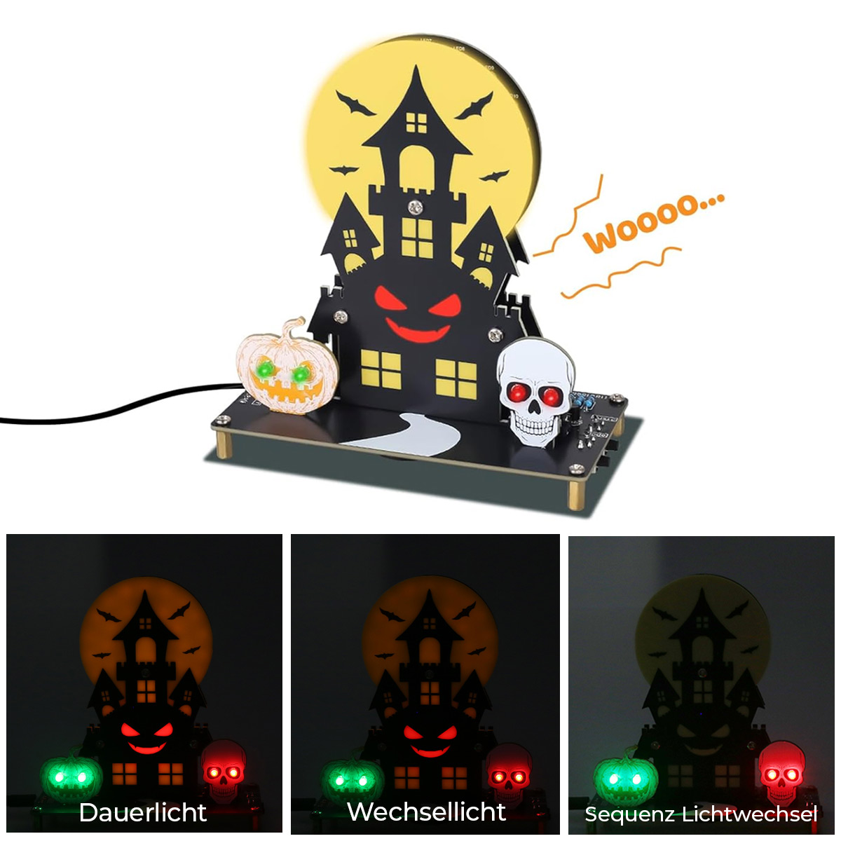 Bausatz: Halloween Spukschloss mit 3 Lichtmodi & Gruselsounds