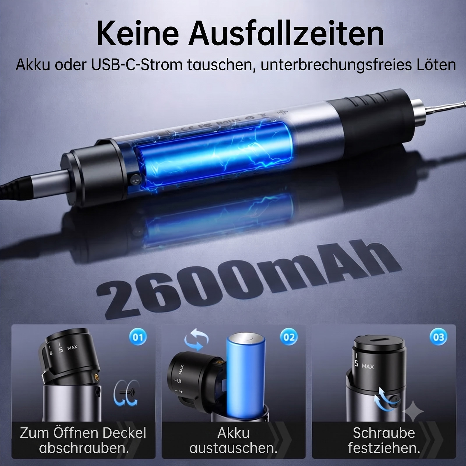 FNIRSI HS-03 Kabelloser Lötkolben 2600mAh USB-C Schnellheizung