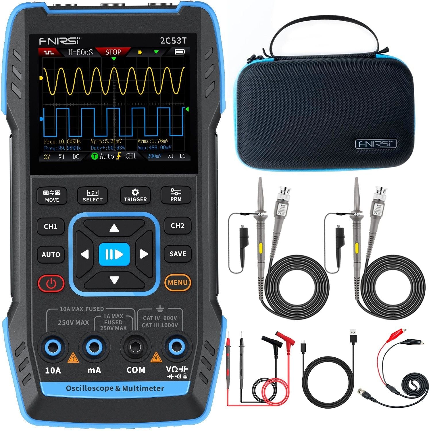 FNIRSI 2C53T 50MHz 250MS/s Tragbares 3in1 Oszilloskop Multimeter Signalgenerator
