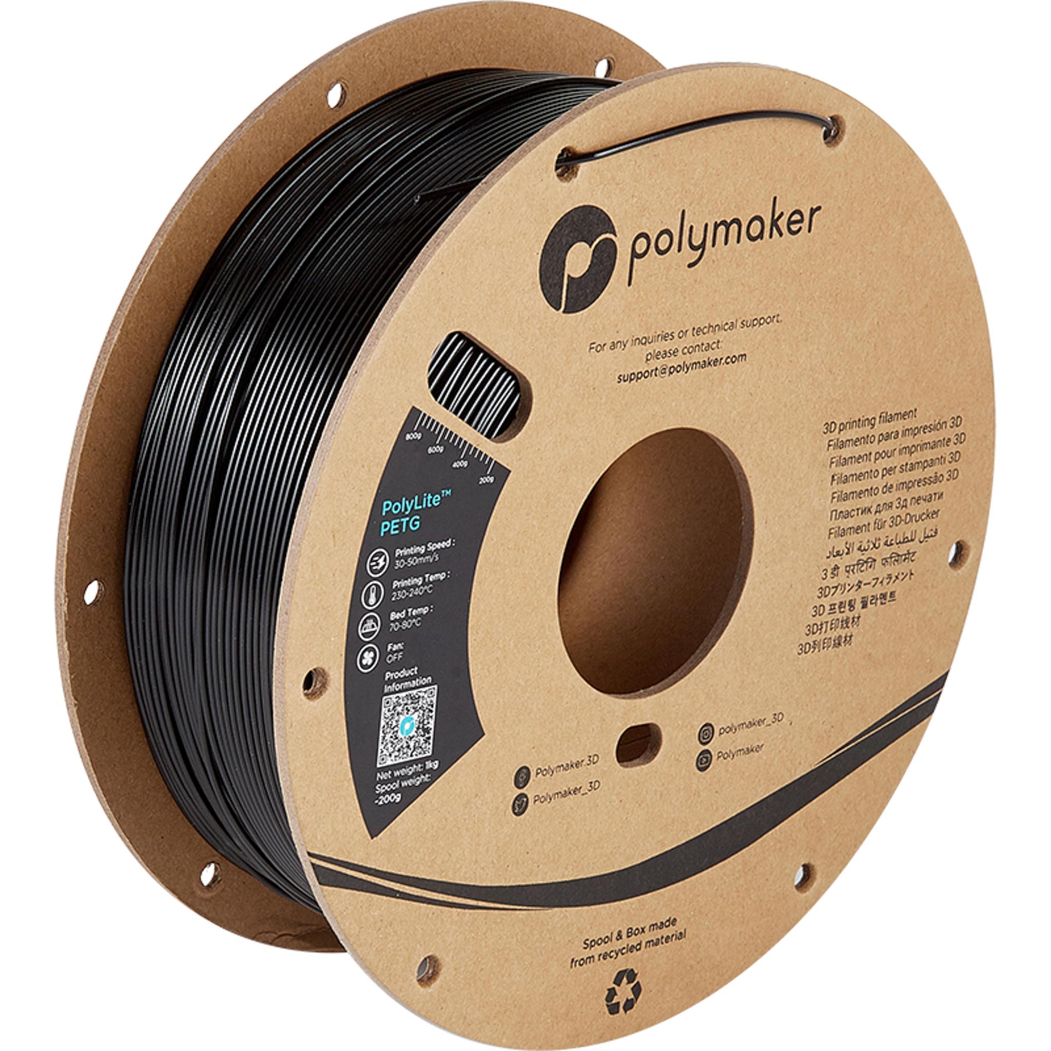 Polymaker PolyLite PETG Filament Schwarz 1.75mm 1kg