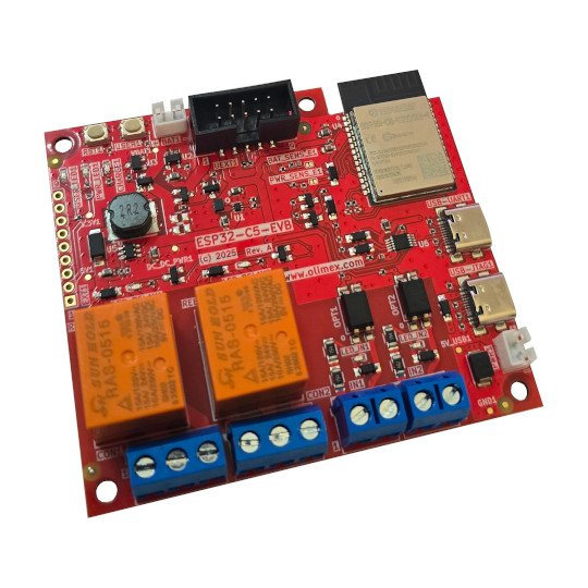 Olimex ESP32-C5-EVB Entwicklungsboard mit Wi-Fi 6, Bluetooth 5, Zigbee & Relais