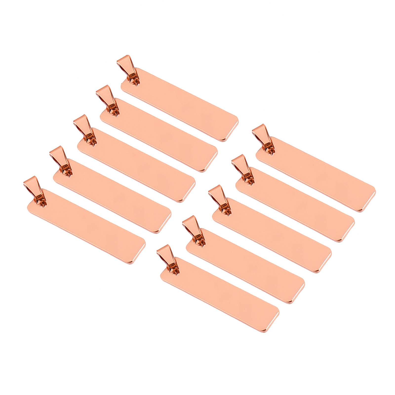 10 Edelstahl-Anhänger Rohlinge Rosé Gold 10x45mm – Gravurplatten für Namen, Dog Tags und DIY-Projekt